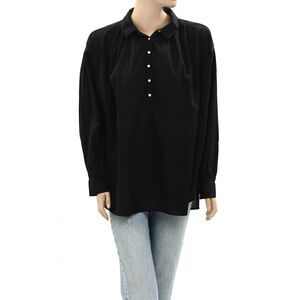 Nili Lotan Miles Tunic Shirt Top Cotton Black Oversized Long Sleeve S NEW 281956